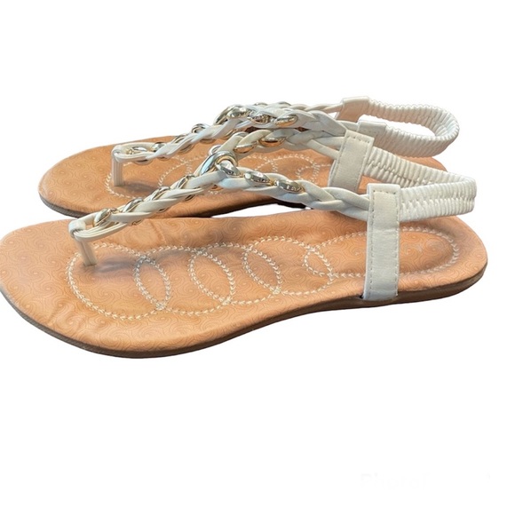 Ashley Blue Comfort Braided Metallic Footbed Sandals - White/Gold - 9 - Picture 1 of 8